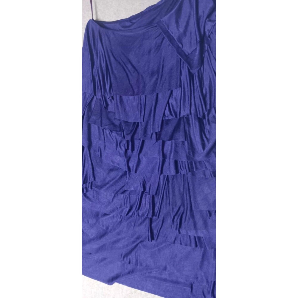 BCBG Maxazria One Shoulder Tiered Ruffle Layered Mini Cocktail Dress L Blue Y2K - Picture 5 of 13